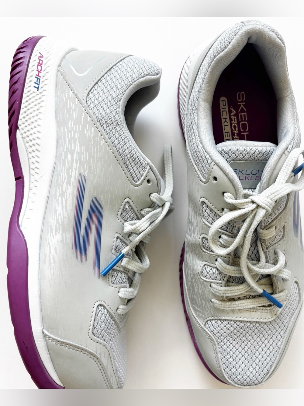 Skechers Viper Court Pickleball Sneakers Shoes Tennis Gray Purple Womens 7